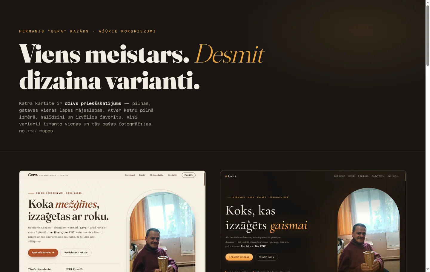 Gera portfolio dizaina virzienu izvēles lapa